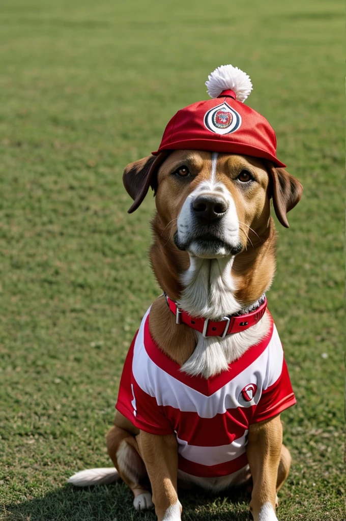 Generate an image of a dog wearing a Peru shirt