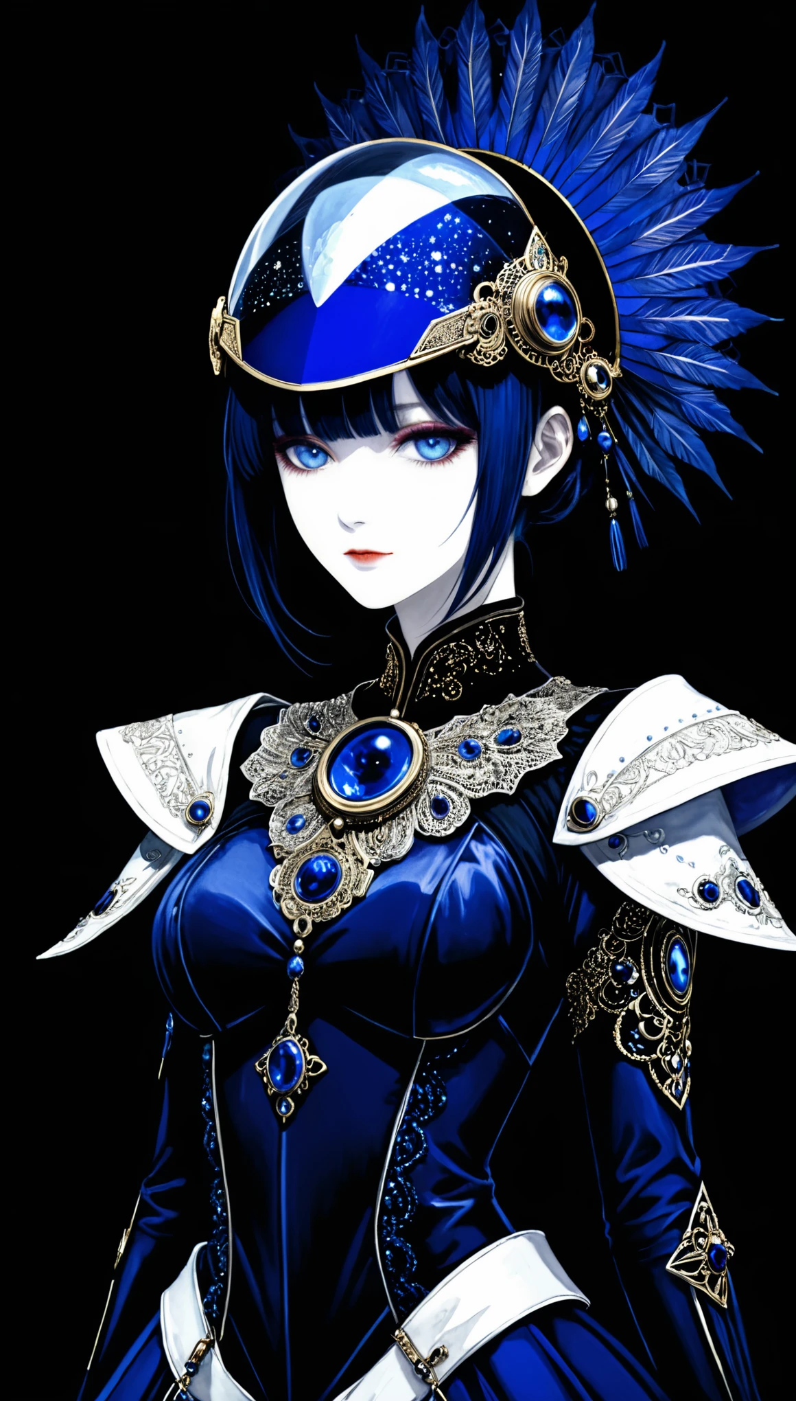 in style of Harry Clarke,in style of Santiago Caruso,(in style of zao won-ki:1.3), 1girl,protogen visor azul and ghostwhite,