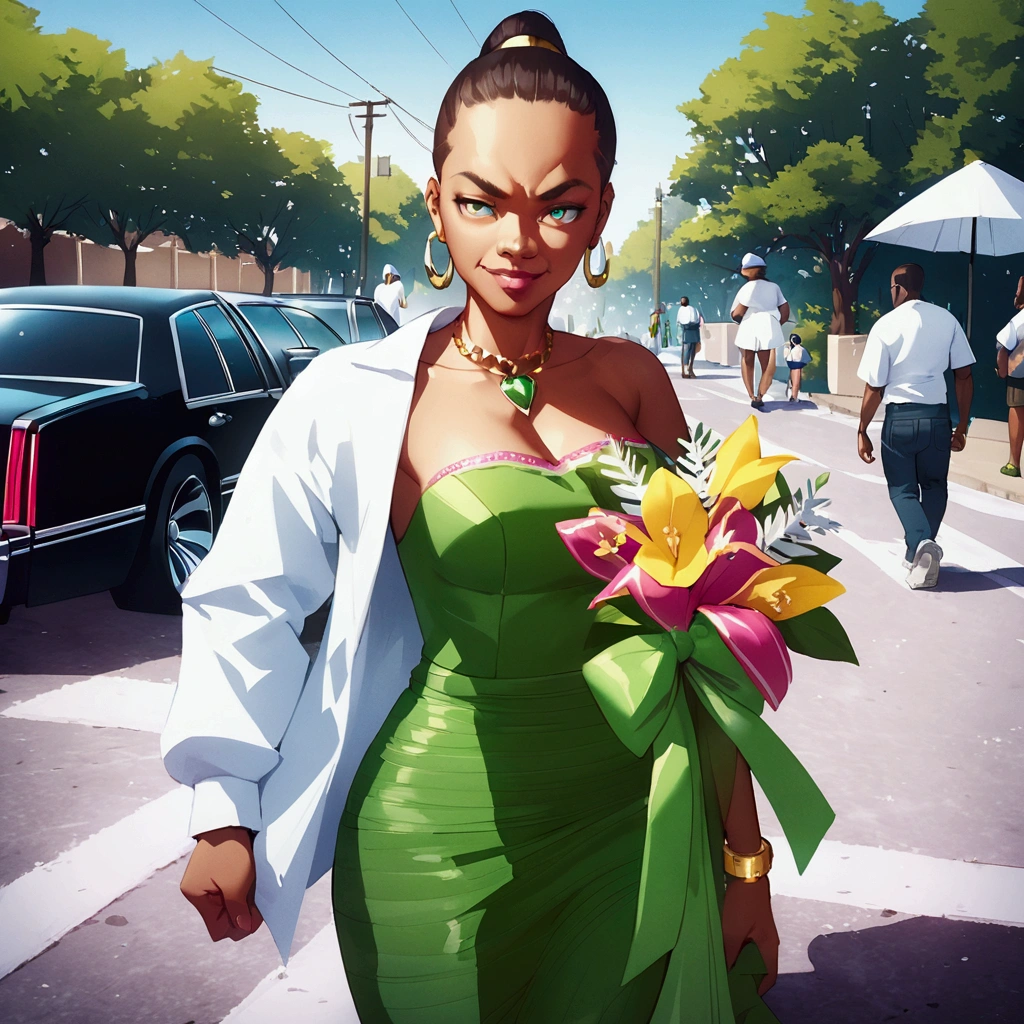 プロンプト Txt2Img rapper snoop doggy dogg character,front of lowrider Cadillac, street setting, bustling city backdrop, grand theft auto artworkflavor illustration detailed linework, bold colors, hip-hop culture vibes, energetic atmosphere, urban art style, digital illustration of Katsuya ohtomo akira manga style, lively and expressive, artistically stylized, dramatic lighting effects, Artstation.