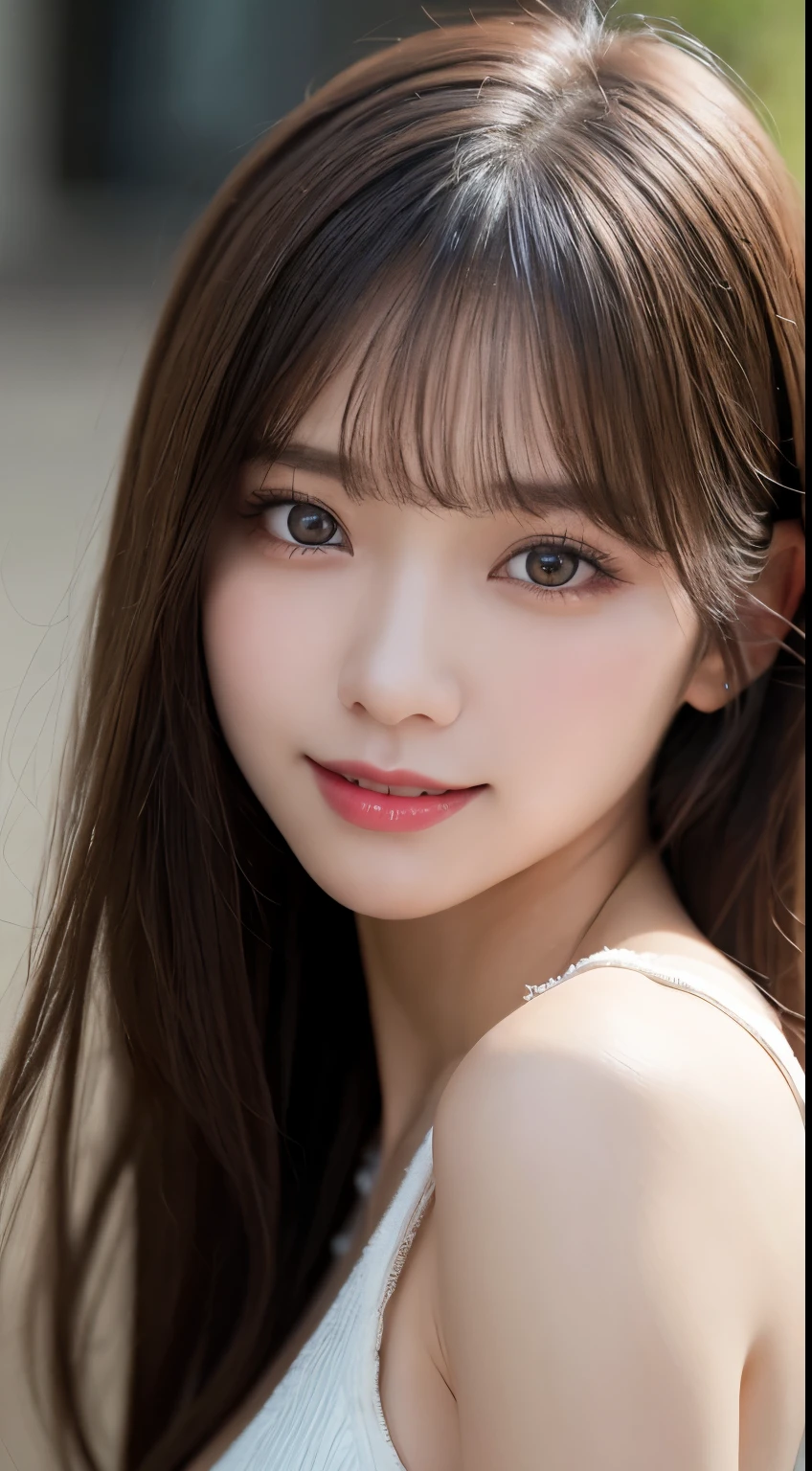 Tabletop, Highest quality, figure, Super detailed, In detail, High resolution, 8k wallpaper, Perfect dynamic composition, Beautiful attention to detail, Medium Hair, Small breasts, Natural color lip, Random sexy poses,smile,Metropolis、20-year-old girl、Midnight、Beautifully detailed face、Perfect and beautiful face,Big eyes、Real Photo、Raw photo、Real human skin,Detailed skin:1,4