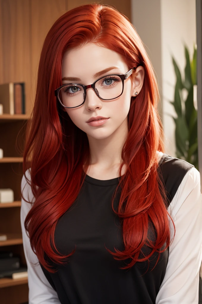Caucasian female, red hair nerd