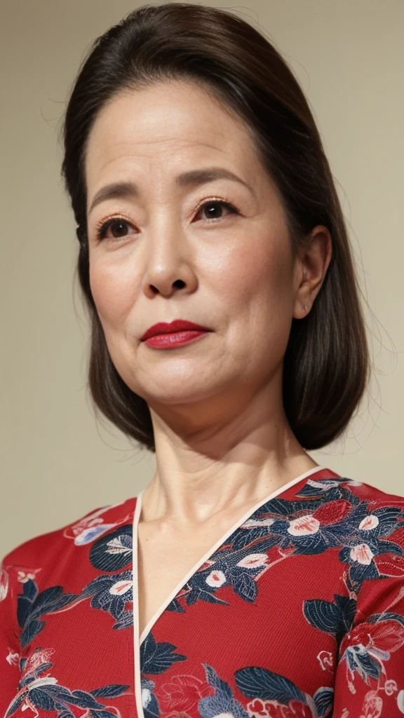 Face close-up, Japanese painting gravure, senior citizen, Draw lips correctly, Red lipstick, No discomfort, 16K, Highest quality, Very detailed, Realistic, Very detailed肌, (Japanese), (alone), 100 years old, Large Breasts, Mature female politician, Glamour, sexy, Chromo White Skin, Staring straight ahead,