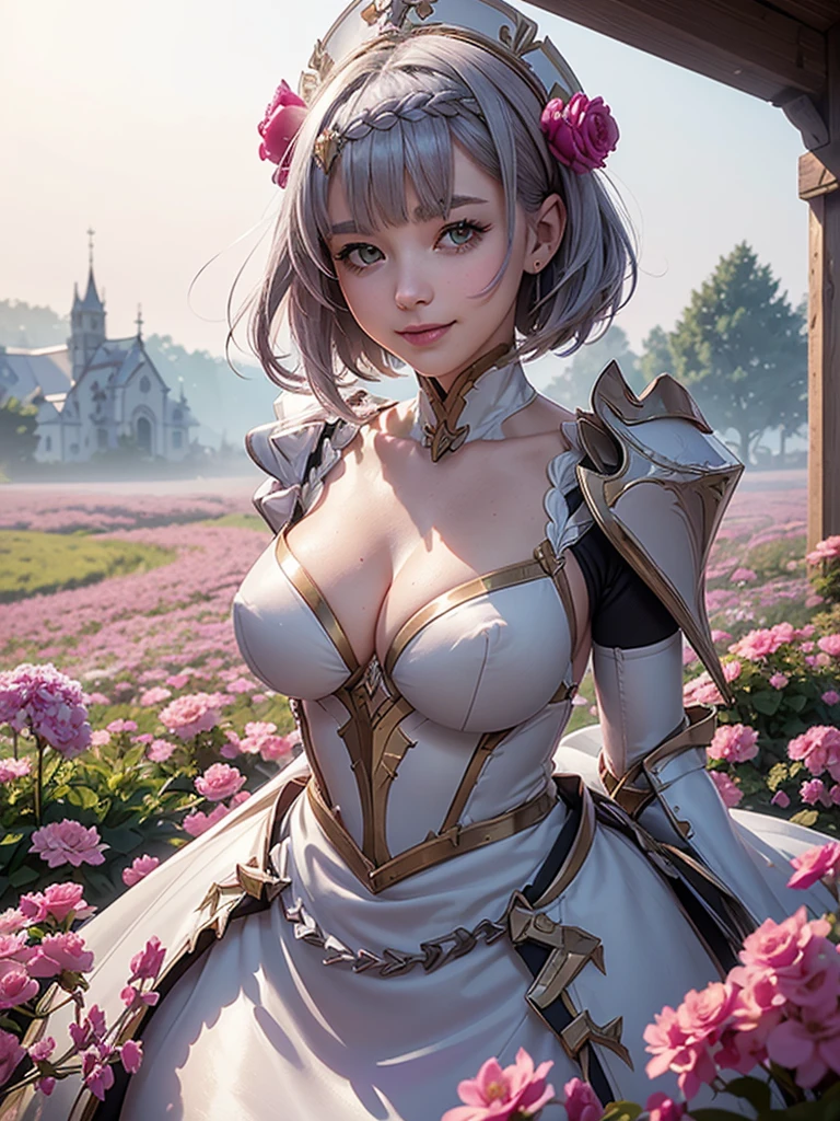 [noelledef]:1.5,((masterpiece,highest quality,Detailed images,Beautiful images))1.4(noelle images、smile、Bob Hair、church、Flower Field、The wind is blowing、Bright lighting overall、Backlight、A fantastic atmosphere、Thick Fog)1.1(Beautiful body lines、small beauty breasts、Beautiful cleavage)
