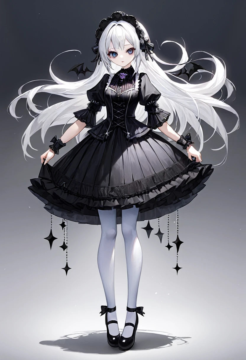 masterpiece, top-quality, masterpiece, top-quality,ighly detailed,{top-quality}, {{masterpiece}}, {hight resolution},original, {extremely delicate and beautiful},masterpiece, top-quality,ighly detailed,{top-quality},white hair, gothic lolita, full body, standing, white thighhighs,
