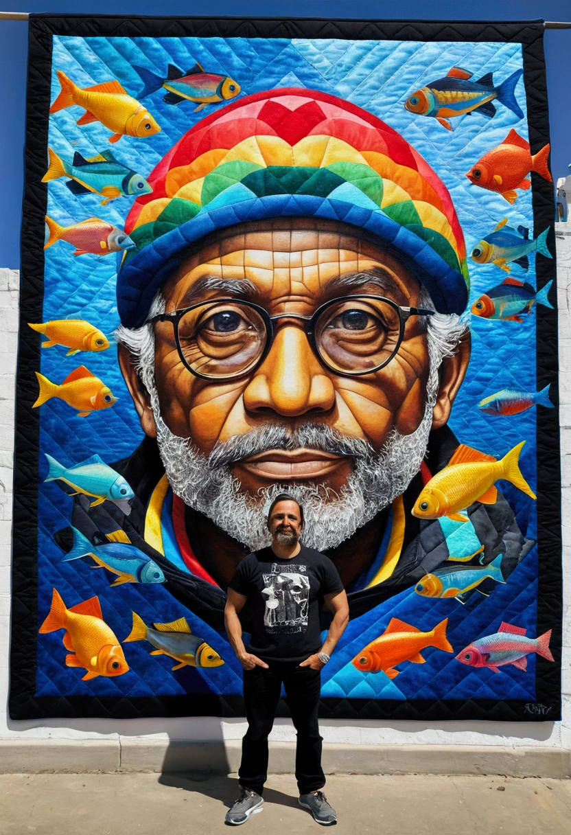 ( AN OCEAN FULL OF FISH ),(best pose),(best angle), (best expression), Eduardo Kobra quilting ,multidimensional geometric wall PORTRAIT, until, chibi,o 08k, comely, Coloring,