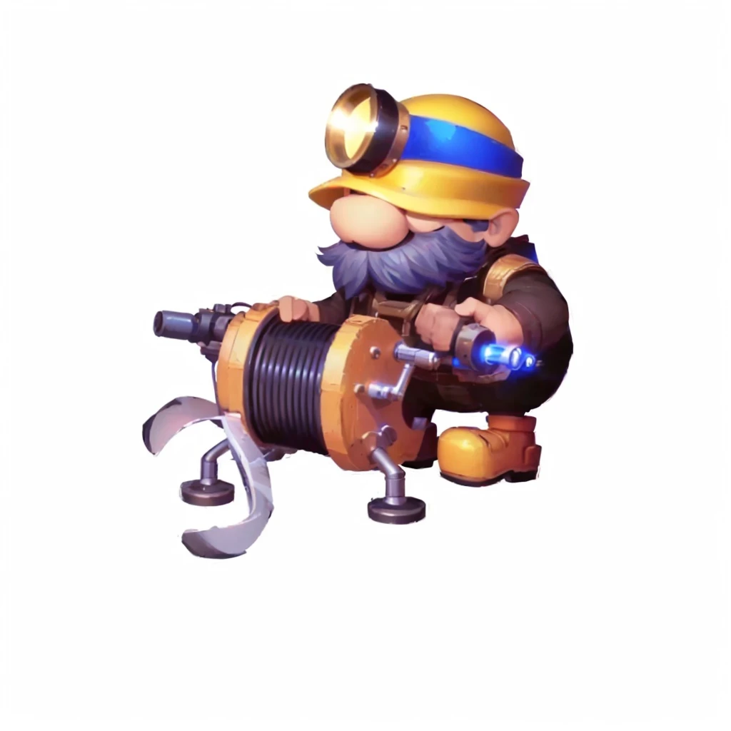 cartoon image of a man with a pipeline and a wren, pepe the miner, engineer, mechanical, muscular female gnome engineer, Mini Gun, Unreal No, mining, Heavy weapons guy, Landmines, Farmers, steampunk engineer, old charismatic mechanical, Tinkerer, Fisherman, pipeline, Complete portrait of the electrician, blacksmith, Old Man, Magic Fishing Rod Weapon