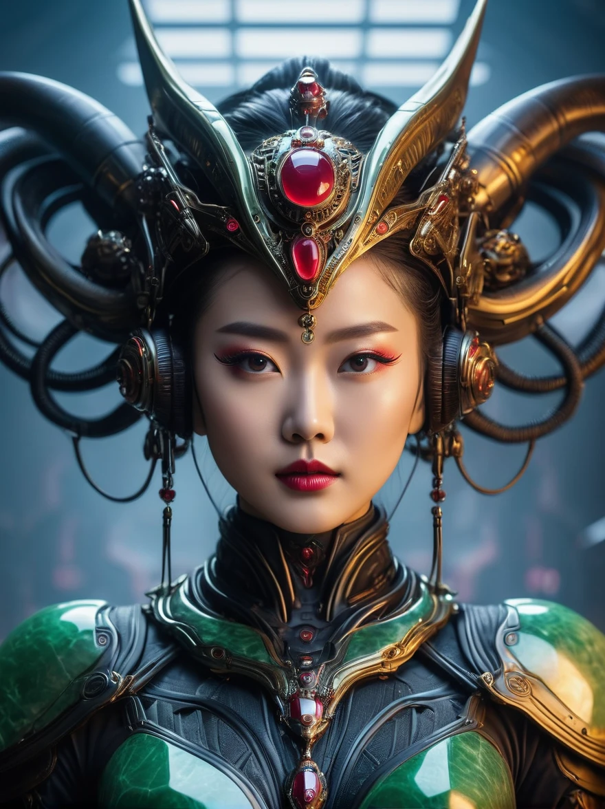 arafed woman in a red dress with a sword in a room full of people, a beautiful fantasy empress, cinematic goddess shot, cgsociety and fenghua zhong, chengwei pan on artstation, chinese empress, ((a beautiful fantasy empress)), queen of the sea mu yanling, cinematic goddess close shot, xianxia fantasy