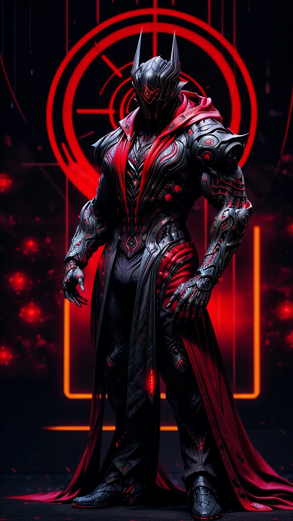 a man in a red jacket and black pants standing in a dark room, wearing cultist red robe, crimson attire, character from mortal kombat, as a character in tekken, fighting game character, cyberpunk assassin, red hooded mage, cyberpunk outfits, crimson clothes, the red ninja, wearing leather assassin armor, an edgy teen assassin, cool red jacket, cyberpunk street goon