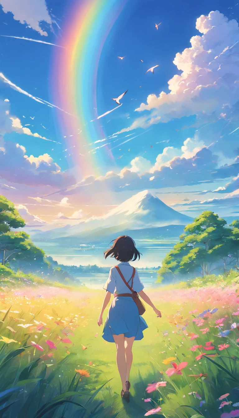 Gentle and beautiful rainbow birds return to nature,With the wind、clouds、florals、The grass blends into one,Be part of an endless cycle in nature。
