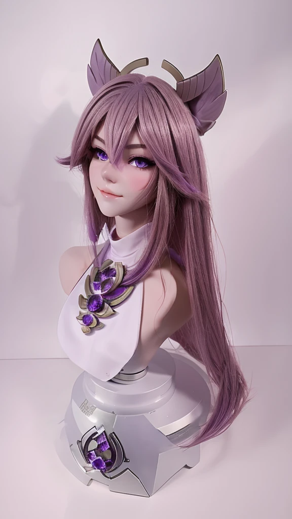 Young woman, Amethyst gem hair, purple lynx ears, purple lynx tail, large bust,