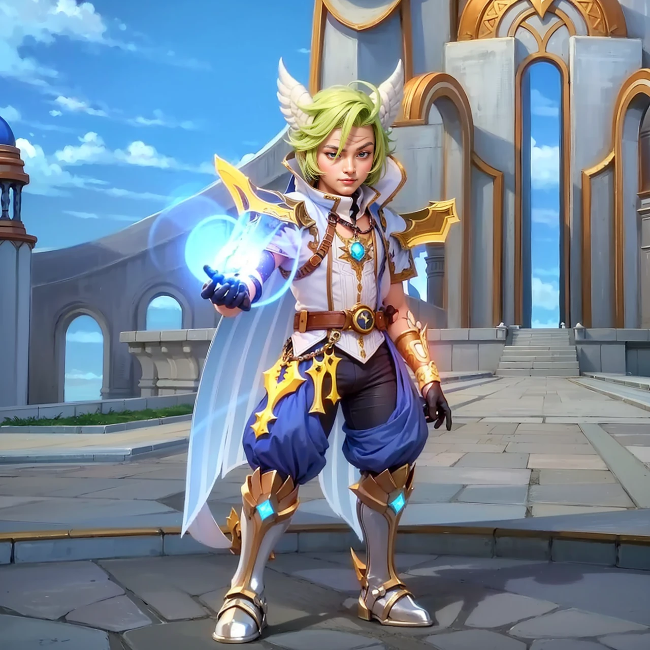 a close up of a guy holding a sword in a sky, Masterpiece, ultra HD, detailed all picture, a close up of a devil, dyrroth from mobile legend, evil, extremely detailed artgerm, mobile legends character, inspired by Dyrroth, Six pack chest and abs, black jewel above the chest, light yellow eyes.
