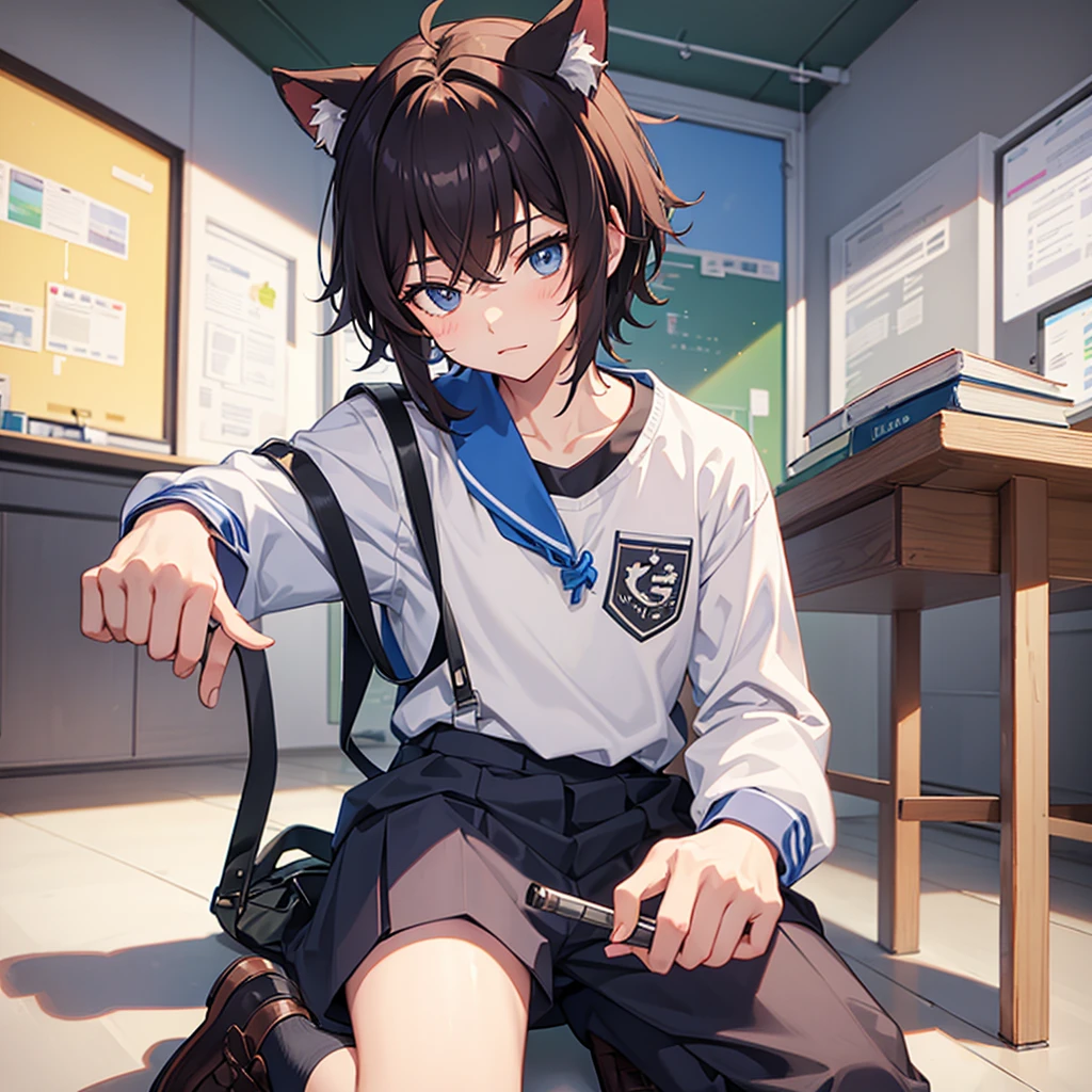 Furry boy in school clothes