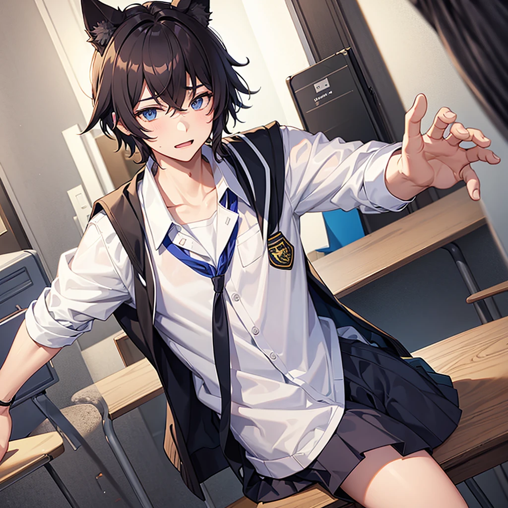 Furry boy in school clothes