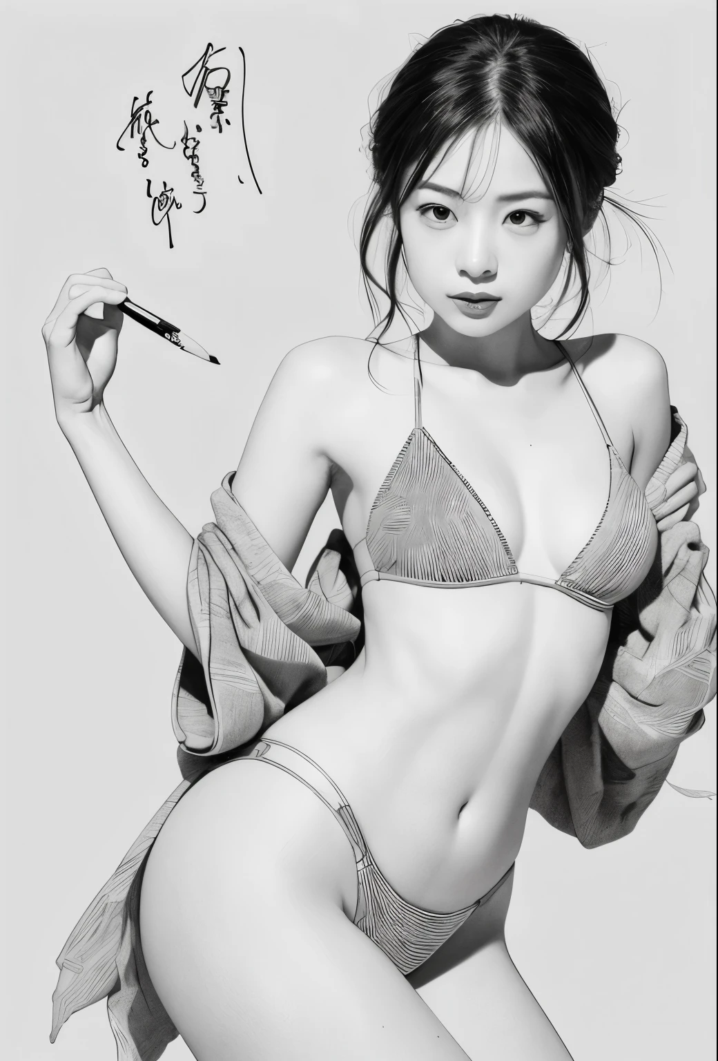 古い紙に描いた木炭のラフsketch, Image of a supple Asian woman,Sexy pose,Beautiful line drawing,+Expressive lines,表現力豊かなsketch風に描く, incubation, 白黒sketch, Hand-drawn, 古い紙に描いた木炭のラフsketch, Image of a supple woman,Dynamic pose,Beautiful line drawing,+Expressive lines,表現力豊かなsketch風に描く, incubation, 白黒sketch, Hand-drawn, sketch, Linear style::sketchノート風sketch, Linear style::sketch注釈スタイル