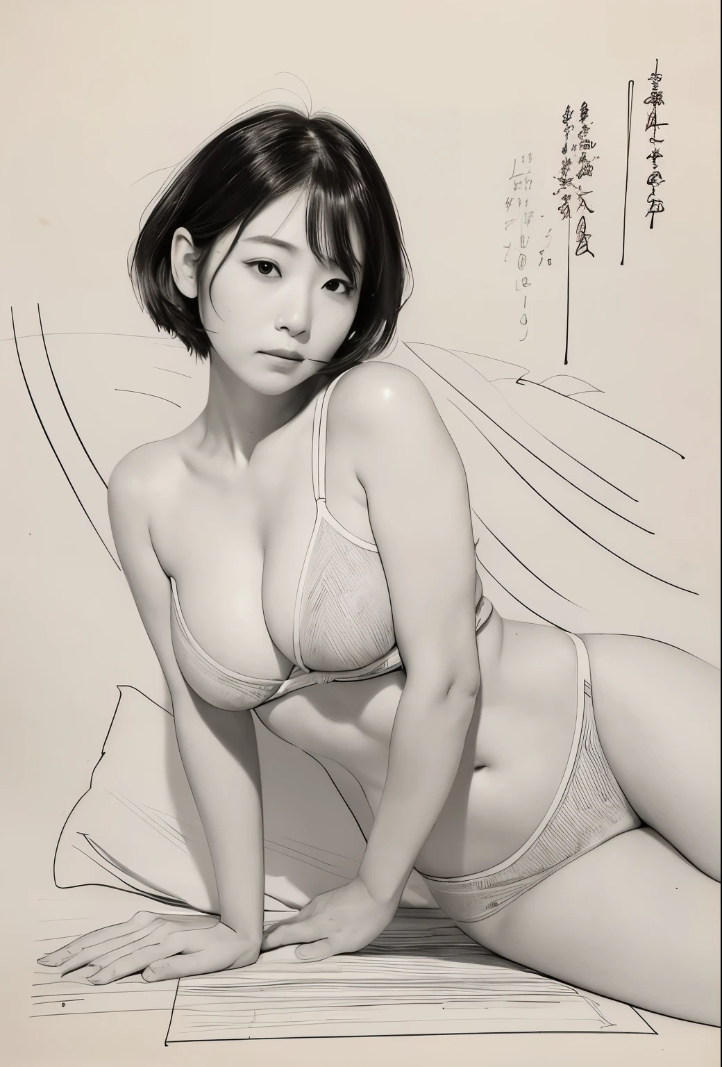 古い紙に描いた木炭のラフsketch, Image of a supple Asian woman,Sexy pose,Beautiful line drawing,+Expressive lines,表現力豊かなsketch風に描く, incubation, 白黒sketch, Hand-drawn, 古い紙に描いた木炭のラフsketch, Image of a supple woman,Dynamic pose,Beautiful line drawing,+Expressive lines,表現力豊かなsketch風に描く, incubation, 白黒sketch, Hand-drawn, sketch, Linear style::sketchノート風sketch, Linear style::sketch注釈スタイル