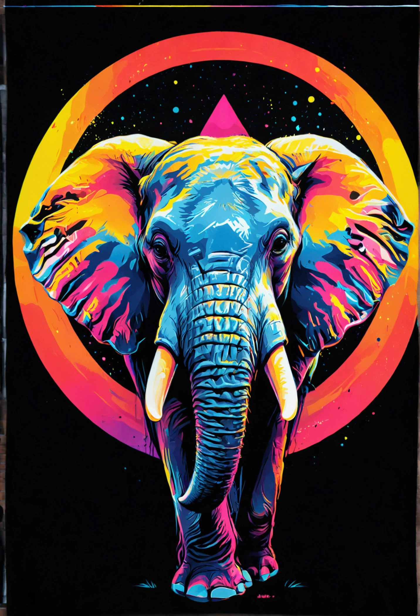 An elephant, discreet colors, vector design, intense colors, symbolism, synthwave:: t-shirt vector, centered composition, graphic design, light background::2 mockup::-2 --upbeta --ar 1:1