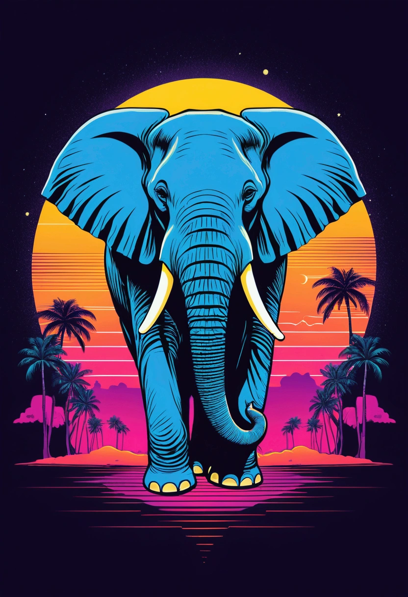 An elephant, discreet colors, vector design, intense colors, symbolism, synthwave:: t-shirt vector, centered composition, graphic design, light background::2 mockup::-2 --upbeta --ar 1:1