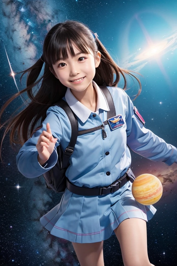 A Japanese  girl travels through space on a Kanahebi