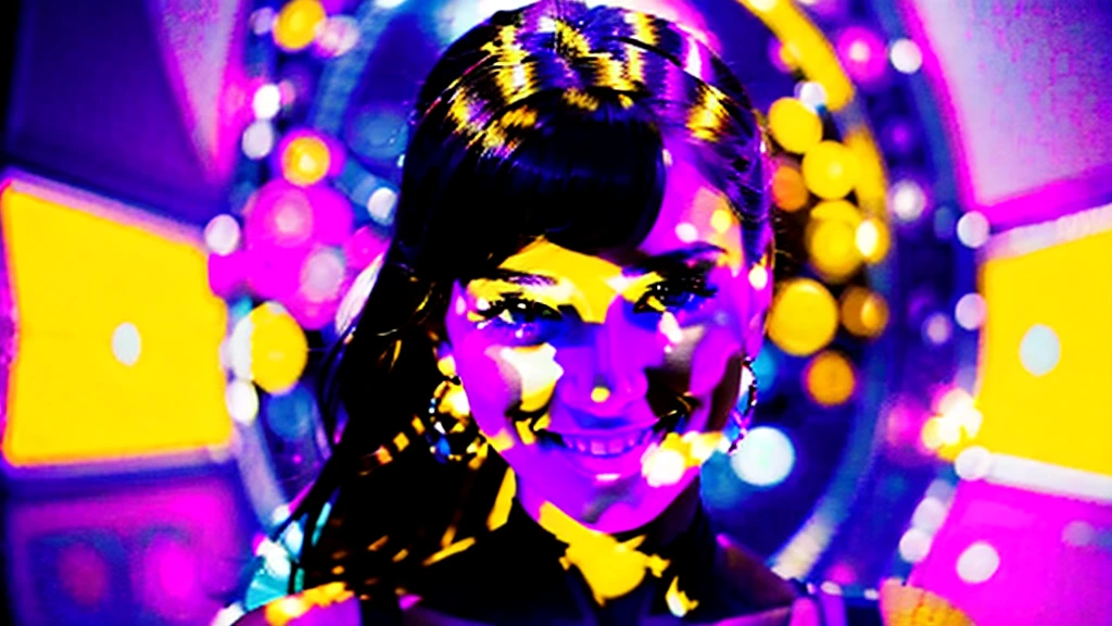 The thumbnail image is of a beautiful 30-year-old girl, with a delicate face, a radiant smile, and a face that seems to be feeling the music. The "Türkçe Pop" backdrop at the top highlights the bold, smaller stylized text "2024", the stylized "Türkçe Remix" text at the bottom. The vibrant color combination creates a vivid and attractive picture. --ar 16:9