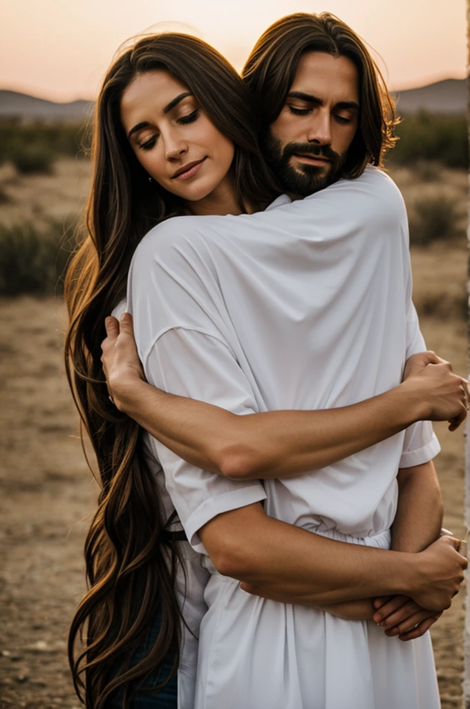 Jesus hugging a woman