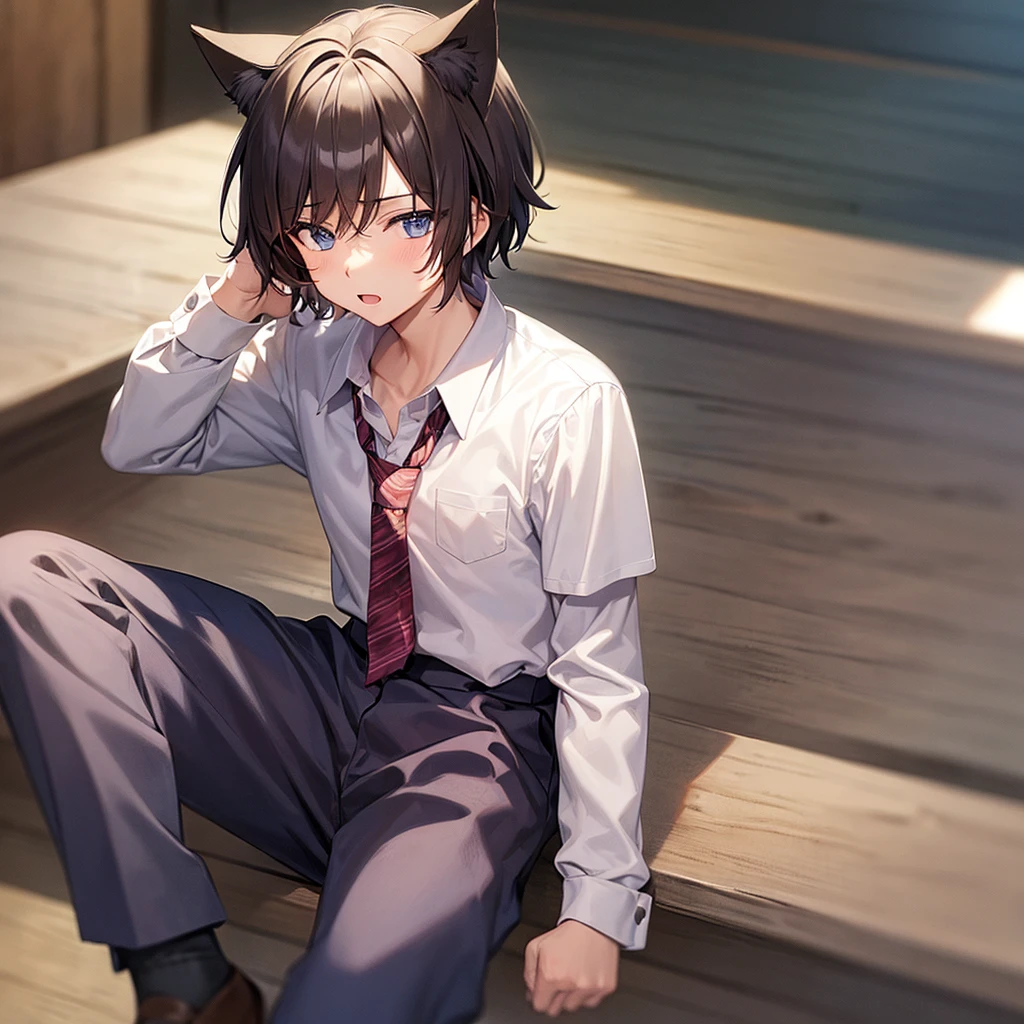 Boy in school clothes but with cat ears
