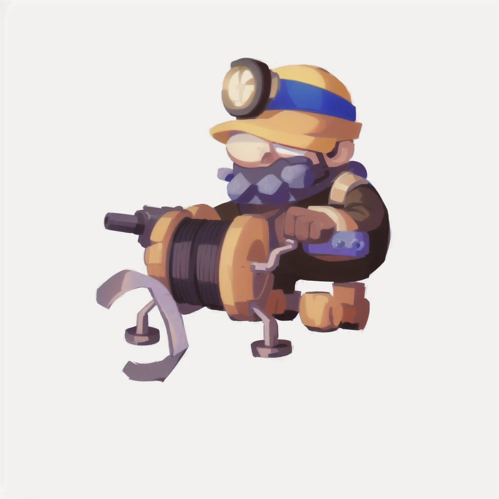 cartoon image of a man with a pipeline and a wren, pepe the miner, engineer, mechanical, muscular female gnome engineer, Mini Gun, Unreal No, mining, Heavy weapons guy, Landmines, Farmers, steampunk engineer, old charismatic mechanical, Tinkerer, Fisherman, pipeline, Complete portrait of the electrician, blacksmith, Old Man, Magic Fishing Rod Weapon