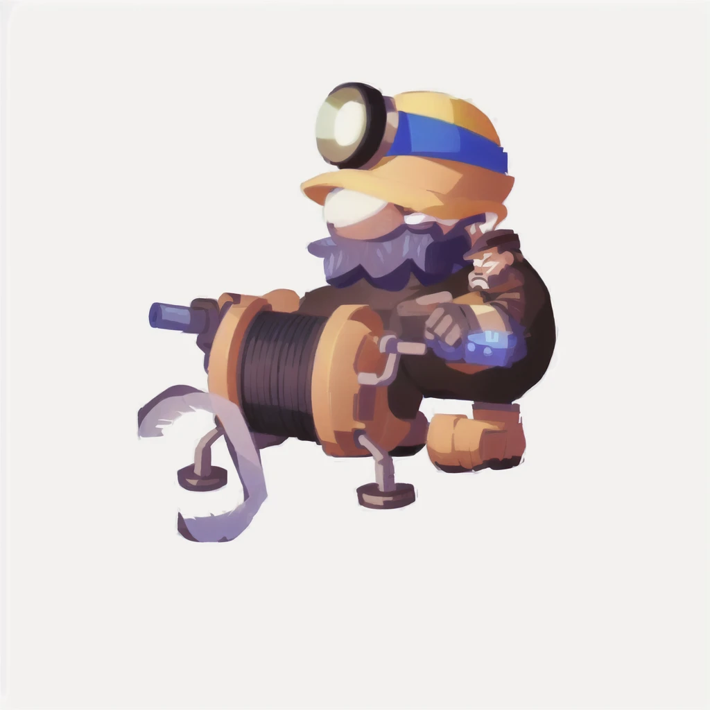 cartoon image of a man with a pipeline and a wren, pepe the miner, engineer, mechanical, muscular female gnome engineer, Mini Gun, Unreal No, mining, Heavy weapons guy, Landmines, Farmers, steampunk engineer, old charismatic mechanical, Tinkerer, Fisherman, pipeline, Complete portrait of the electrician, blacksmith, Old Man, Magic Fishing Rod Weapon