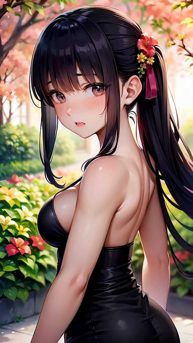 (((Nude 1.3))), (((Bare skin 1.3))), (((Midnight: 1.3))), (((Beds arranged in the garden: 1.4))), (((Colorful tropical flowers in full bloom: 1.4))), (((Full background of modern hotel garden: 1.5))), High Quality, (((8K, RAW, Best Quality, Real: 1.5))), Ultra High Quality, High Resolution, Best Quality, Perfect Face, Perfect Limbs, Perfect Fingers, High Resolution,,((opening his arms, asking for a hug)), (((Focus on waist and lower body: 1.4))), (((Medium bust: 1.3))), (Wet), (Smooth), (Splashes: 1.1), (Flowing hair: 1.2), (Background with burning torches), (((Background with colorful tropical flowers and trees))), (((Background with a garden at a first-class resort hotel))), One girl, (((Embarrassed expression: 1.5))), (((Blushing face: 1.5))), --(Jet black hair, bangs), Sitting on bed, Miniature human hand, Perfect anatomy, Perfect proportions, Clean lines, Information, Blurry, Stunning expression, Restless emotion, Gorgeous, Cute, Detailed beautiful face and eyes, (Masterpiece) Beautiful face, Young handsome girl , realistic and perfect skin, bokeh, stunning facial expression, restless emotions, gorgeous, cute, detailed beautiful face and eyes, (Audrey Hepburn), (), Blake, detailed cleavage beautiful skin, (cute type), (J-pop idol), (thighs, (depth of field), (depth of field), soft light, sparkling lens gaze, (droopy eyes), straight teeth, Blake's movie scene, cinematic full color, 4K, 8K, 16K ethnic, raw photo, must-see, professional color grade, professional photo, soft and clean focus, realistic lighting and shading, (very delicate and beautiful artistic) 1.3), elegant and active angle, beautiful eyes, princess eyes, (not big eyes 1.3), (slim 1.1),