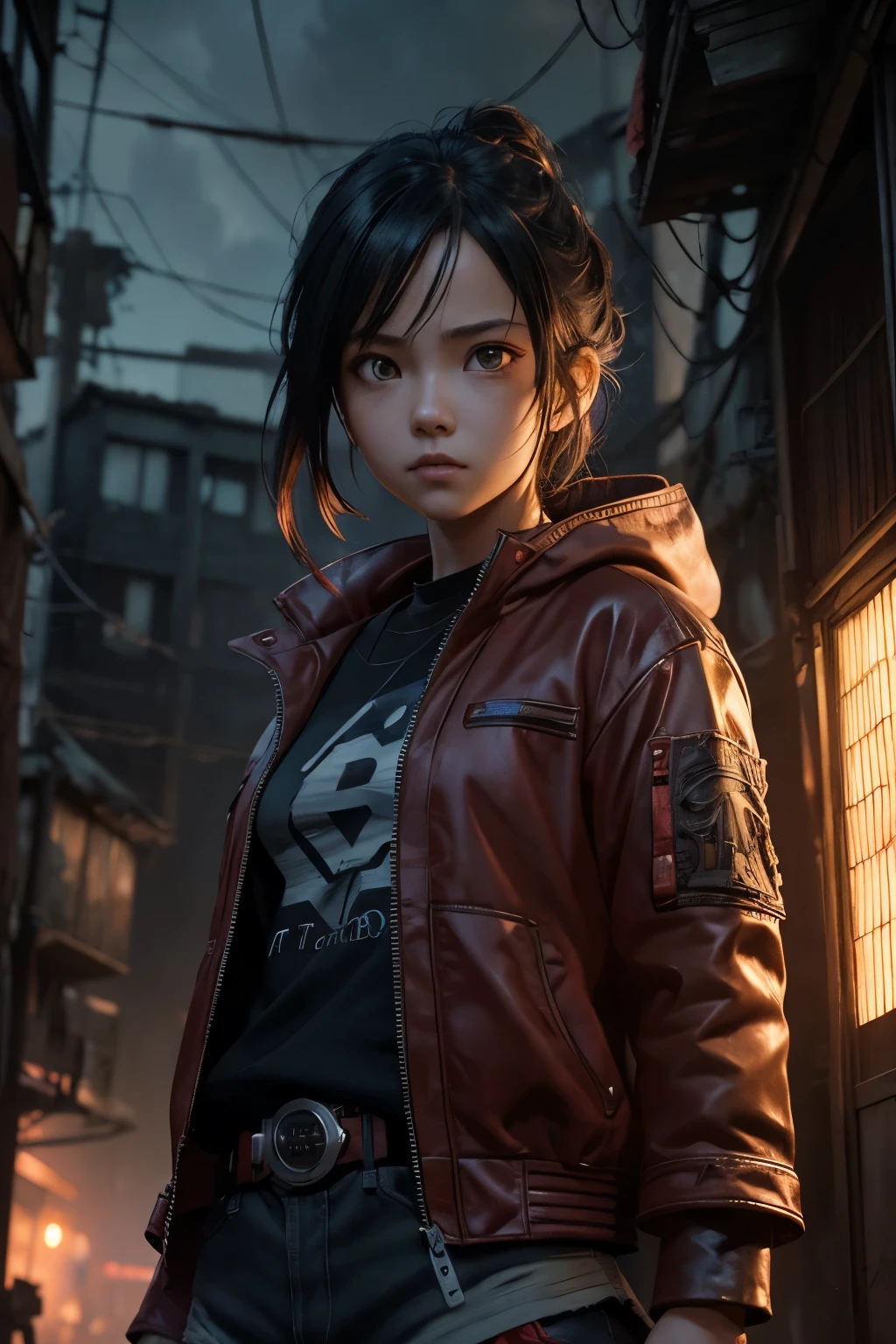 pltn style, Akira anime-style slum under reddish sky, cute big circular reflective eyes, Pixar render, unreal engine cinematic smooth, intricate detail, Watercolor, trending on artstation, sharp focus, studio photo, intricate details, highly detailed, by greg rutkowski