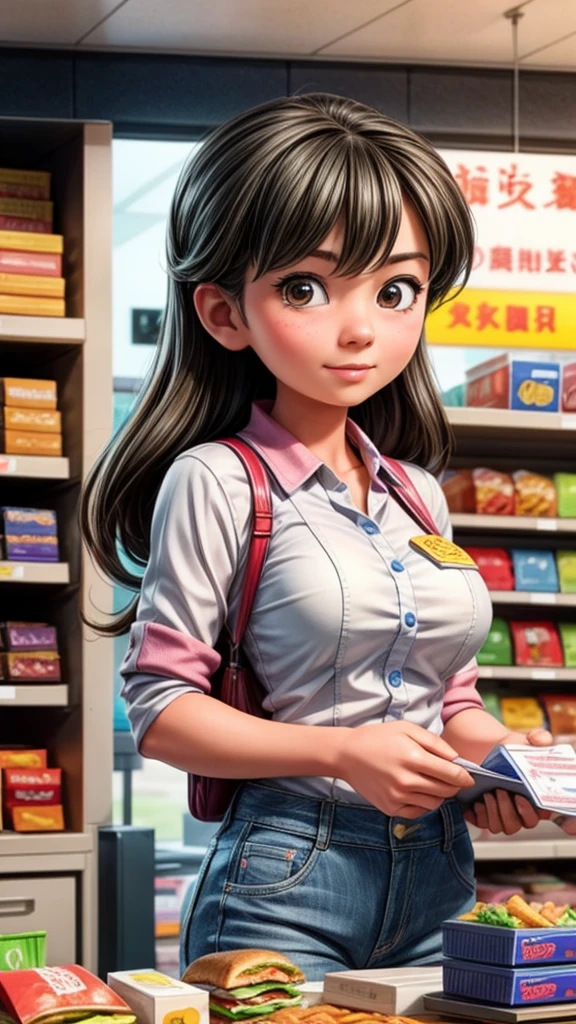 Beautiful fast food clerk、Listen to orders from customers、Crowded store