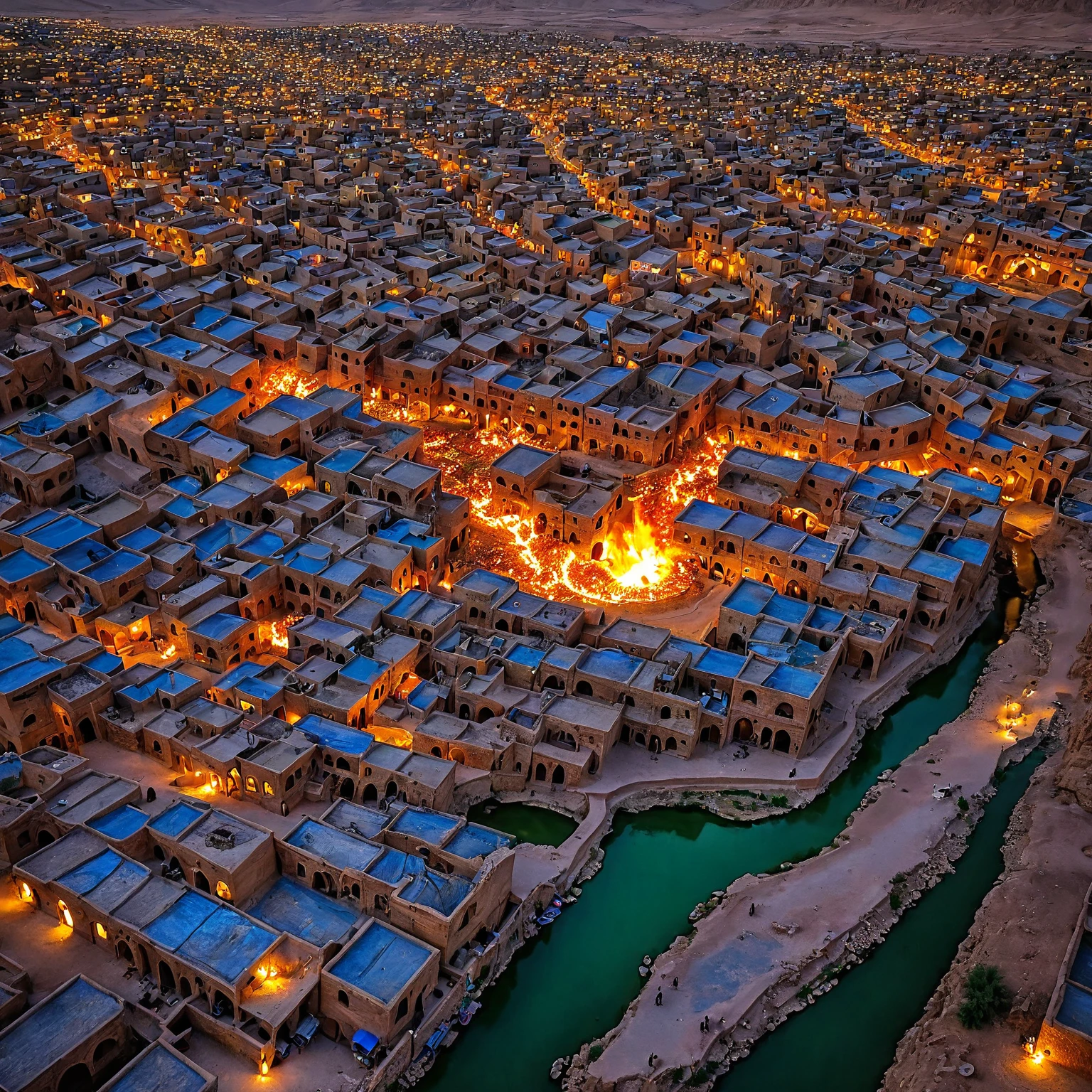 imaging shushtar city in khuzestan in iran in end day when burning in fire with all sinners