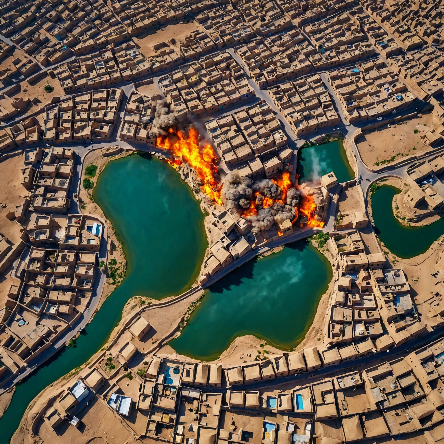 imaging shushtar city in khuzestan in iran in end day when burning in fire with all sinners