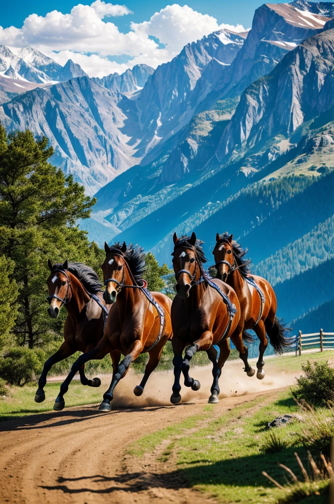 Horses running in mountains hd