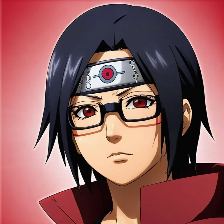 ## Physical Structure Sarada is a young ninja with an elegant and distinctive appearance.. Her figure is slim and well proportioned., reflecting his agility and skill in combat. Next, I will break down the key aspects of its physical structure:

### face y Hair

- **face**: Sarada has an oval and delicate face. Her features are soft and feminine, with thin and well defined eyebrows. His forehead is broad and expressive., showing his intelligence and determination.

- **Hair**: Sarada&#39;s hair is one of her most distinctive features. It is a jet black tone, deep and bright. It is usually tied in a high ponytail., which gives it a practical and functional look. Some loose strands frame her face., adding a touch of naturalness.

### Eyes y look

- **Eyes**: As a member of the Uchiha Clan, Sarada inherited the Sharingan. His eyes are deep and penetrating, of an intense black. When he activates his Sharingan, three atoms appear in each eye, granting him keen vision and the ability to anticipate his opponents&#39; movements.

- **look**: Sarada&#39;s look is serious and focused.. It reflects his determination and desire to discover the truth about his family and lineage.. His eyes are windows to his passionate and brave soul..

### Clothing and Accessories - **Ninja uniforms**: Sarada sees the uniform of the ninja of Konohagakure. His black long-sleeved T-shirt fits comfortably to his figure.. The blue pants are practical and allow freedom of movement during missions. Wear sturdy black sandals to face any terrain.

- **Protective Band**: on the forehead, Sarada wears the village&#39;s protective band. It is a symbol of his loyalty and belonging to Konoha..

- **glasses**: Round glasses are your most characteristic accessory. The black frame contrasts with her dark hair and gives it a modern touch. The glasses are also functional, helping her read and analyze information quickly.

Sharingan 