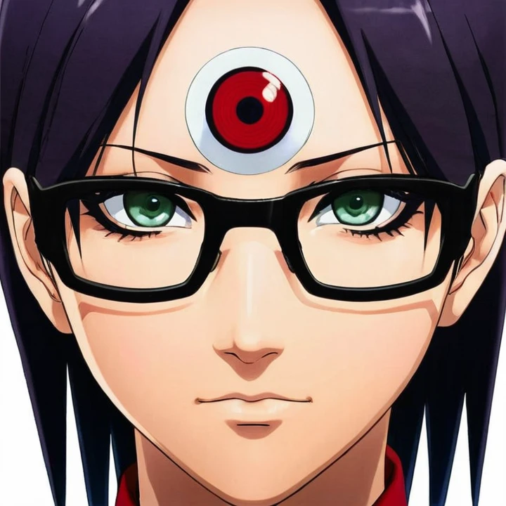 ## Physical Structure Sarada is a young ninja with an elegant and distinctive appearance.. Her figure is slim and well proportioned., reflecting his agility and skill in combat. Next, I will break down the key aspects of its physical structure:
### face y Hair
- **face**: Sarada has an oval and delicate face. Her features are soft and feminine, with thin and well defined eyebrows. His forehead is broad and expressive., showing his intelligence and determination.
- **Hair**: Sarada's hair is one of her most distinctive features. It is a jet black tone, deep and bright. It is usually tied in a high ponytail., which gives it a practical and functional look. Some loose strands frame her face., adding a touch of naturalness.
### Eyes y look
- **Eyes**: As a member of the Uchiha Clan, Sarada inherited the Sharingan. His eyes are deep and penetrating, of an intense black. When he activates his Sharingan, three atoms appear in each eye, granting him keen vision and the ability to anticipate his opponents' movements.
- **look**: Sarada's look is serious and focused.. It reflects his determination and desire to discover the truth about his family and lineage.. His eyes are windows to his passionate and brave soul..
### Clothing and Accessories - **Ninja uniforms**: Sarada sees the uniform of the ninja of Konohagakure. His black long-sleeved T-shirt fits comfortably to his figure.. The blue pants are practical and allow freedom of movement during missions. Wear sturdy black sandals to face any terrain.
- **Protective Band**: on the forehead, Sarada wears the village's protective band. It is a symbol of his loyalty and belonging to Konoha..
- **glasses**: Round glasses are your most characteristic accessory. The black frame contrasts with her dark hair and gives it a modern touch. The glasses are also functional, helping her read and analyze information quickly.
Sharingan