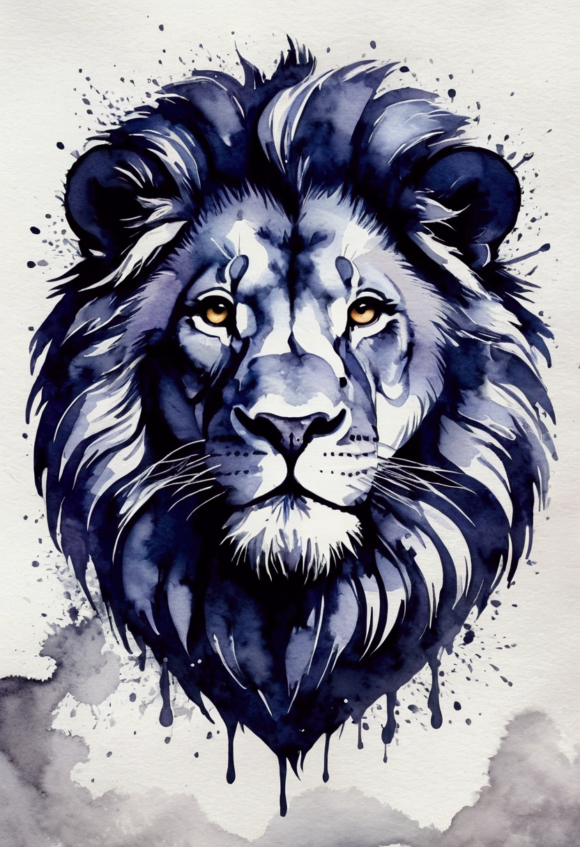 High quality, logo style, watercolor, with 3D effect, as if puff printing. Powerful logo with strong, dark colors, of a Lion. Monochromatic background, by yukisakura, incredible and original colors of the species.