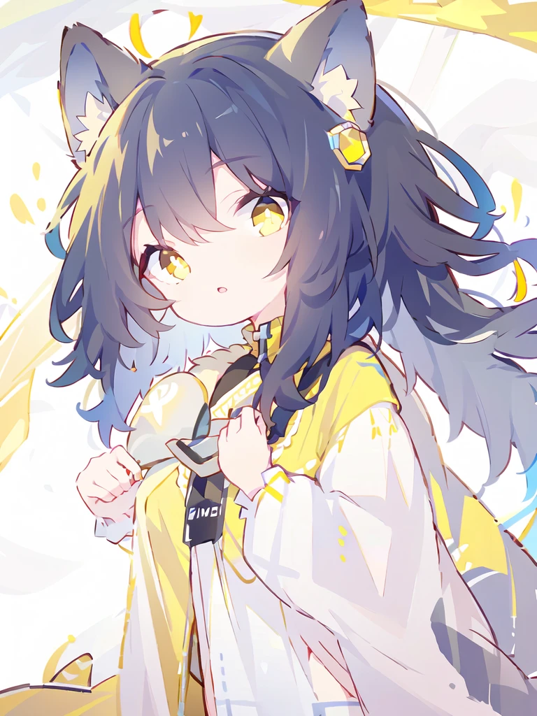 Bangs、Curly Hair、Ocher Hair、Slanted Eyes、Yellow Eyes、With furry ears、Sexy clothes、