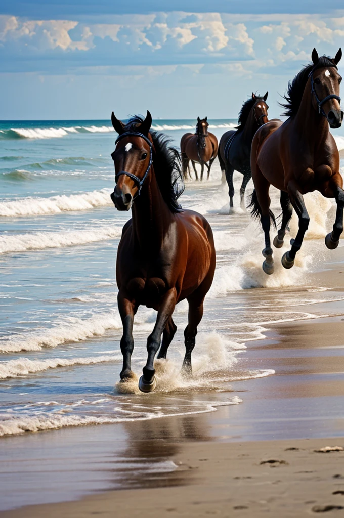 Horses running on the beach hd