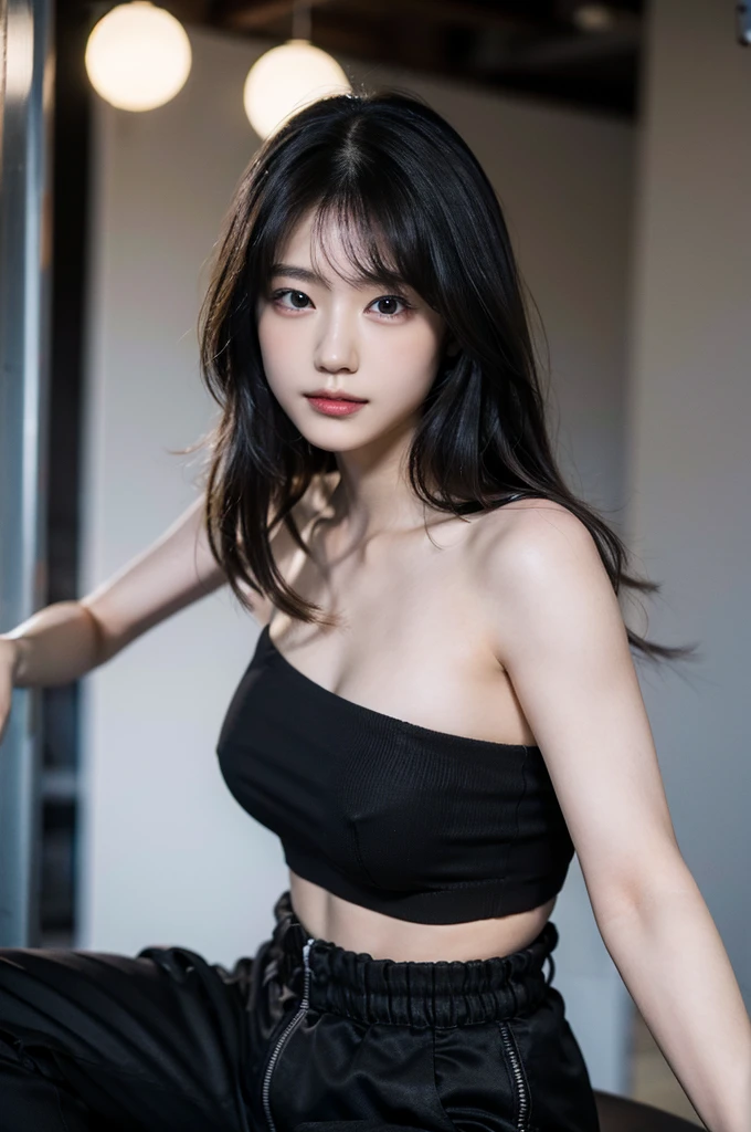 (8k:1.2), best quality, masterpiece, (ultra highres:1.2), beautiful detailed eyes, long eyelashes, double eyelid, high detail, detailed hairstyle, detailed face, hyper realistic, 1girl, solo, (pale skin:1.2), (), sexy, small hips, slender, (medium breasts:1.2),
(underwear),
black hair, closed mouth, (smiling:0.8), (start from below: 1.3), black super shorts, s-shaped body, upturned buttocks,