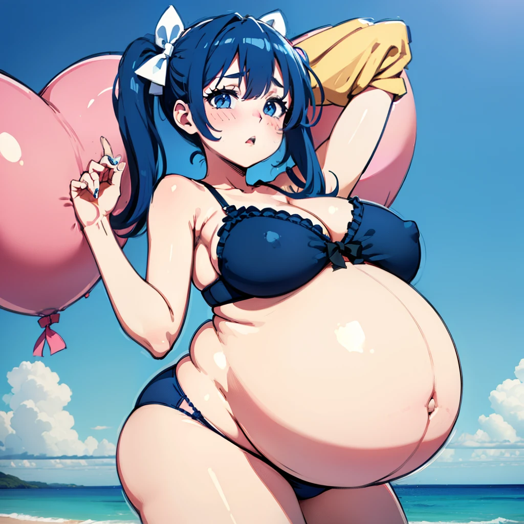 Twintails Hair Bow, blue hair,Big Baby Bump pregnant, bra and underwear, Big , nipple, cum, Big Blue Balloons,16 years girl, Big pregnant Belly, Big Pregnant girl, Largest Belly of Pregnant, Huge Pregnancy, background beach,Huge 9 months Pregnancy Belly,huge belly expansion, huge belly girl