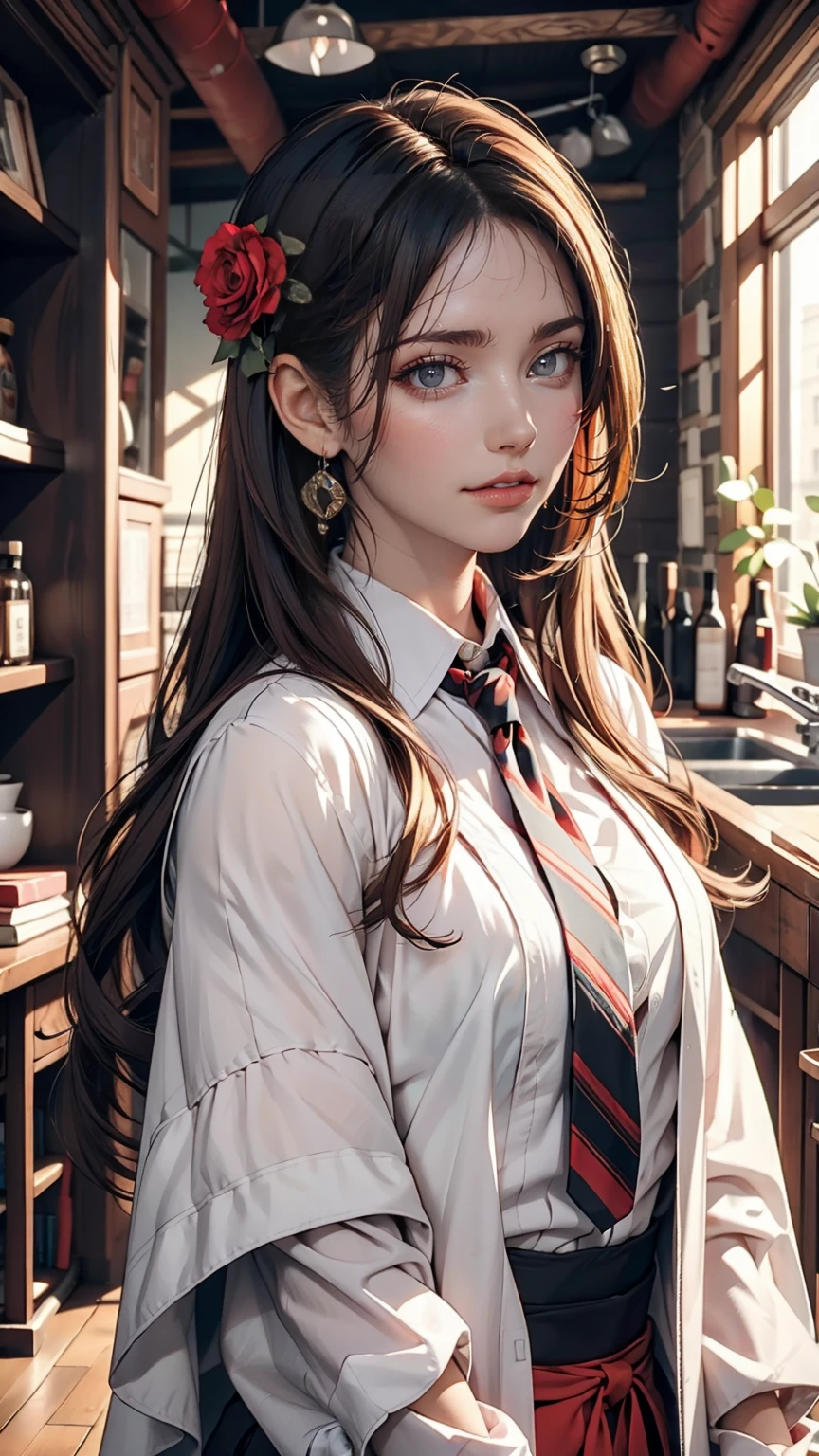 ((最high quality, 8K, masterpiece: 1.3, Ultra HD, high quality, 最high quality, High resolution, realism)) 、22 year old Caucasian female、The hair is reddish、My hair is wavy、Eye color: green、Long Hair、Tie your hair back、thin、smile、clear figures、I'Wearing stiletto heels、smile、Wear accessories on your wrist、胸の谷間がappearハイネックのニットドレスを着ている、The background is blurred、Leaning on the parapet of London Bridge、にはBig Benがある((Big Ben))((elizabeth tower))appear