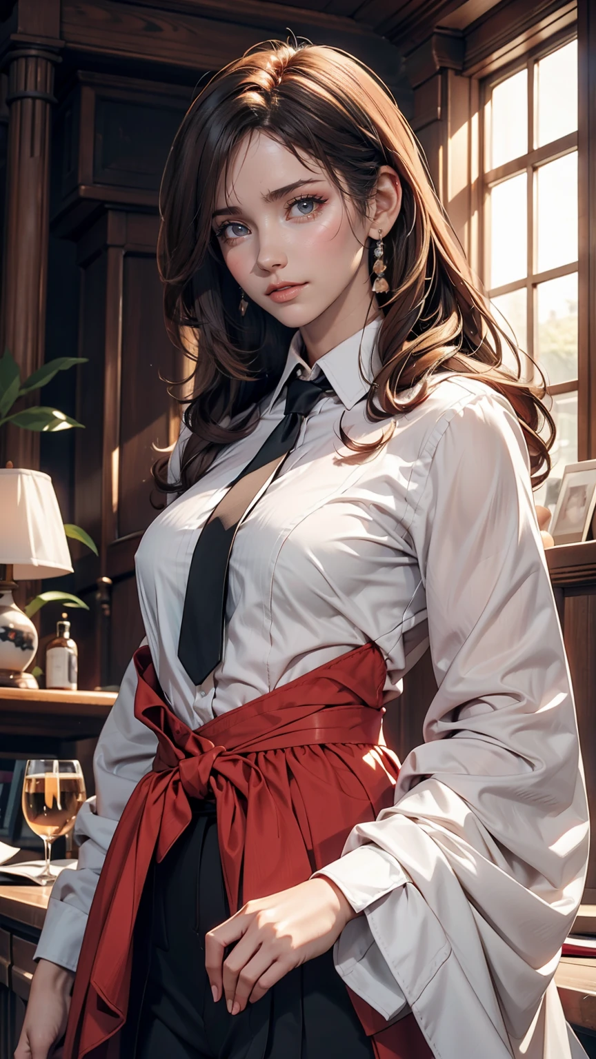 A stunning portrait of a smiling 2 Soryu Asuka Langley (Evangelion), Evangelion (Hideaki), Caustics, High resolution illustrations, Sexy proportions、Wear a sheer blouse and a tight skirt、Wear black stockings