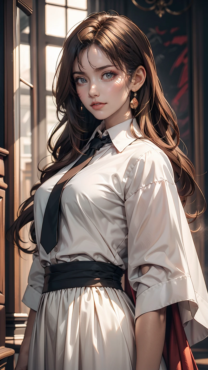 ((最high quality, 8K, masterpiece: 1.3, Ultra HD, high quality, 最high quality, High resolution, realism)) 、22 year old Caucasian female、The hair  is reddish、My hair is wavy、Eye color: green、Long Hair、Tie your hair back、thin、smile、clear figures、I&#39;Wearing stiletto heels、smile、Wear accessories on your wrist、胸の谷間がappearハイネックのニットドレスを着ている、The background is blurred、Leaning on the parapet of London Bridge、にはBig Benがある((Big Ben))((elizabeth tower))appear