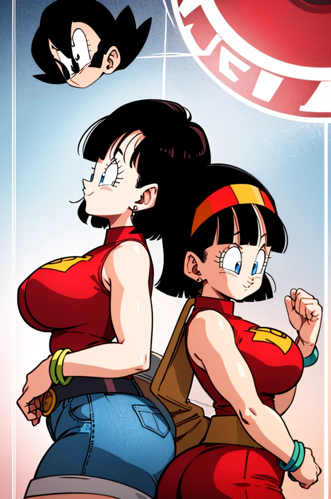 ultra detailed, masterpiece, best quality, solo, soft smile, light smile, Videl, Dragon Ball,
hairband, short hair, red hairband, bangs, sleeveless, dress, jewelry, belt, red dress, braceletblue eyes, colored eyelashes, eyelashes, black hair, , big breast, big ass, white shirt, confused face expresion, sin imperfecciones, dibujo perfecto,