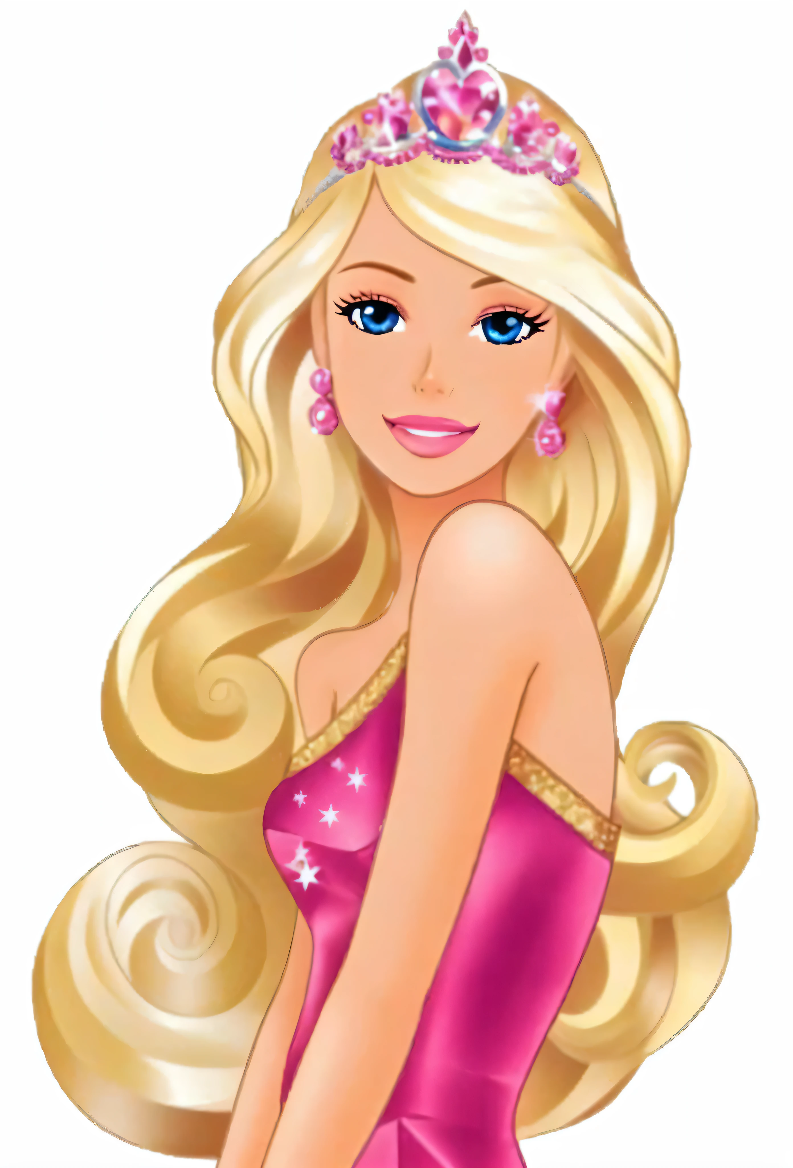a cartoon girl with blonde hair and a tiable wearing a pink dress, Barbie, Barbie doll, blonde haired princess, portrait of Barbie doll, white anime barbie, anime Barbie doll, Barbie or boneca Ken, plastic Barbie doll, leaked image, Cartoon image, white anime barbie stockings, pink iconic character, Beautiful girl, Cyborg Barbie, beautiful picture