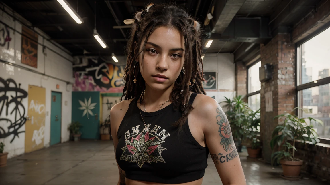 beautiful alien girl with dreadlocks hairstyle inside a UFO