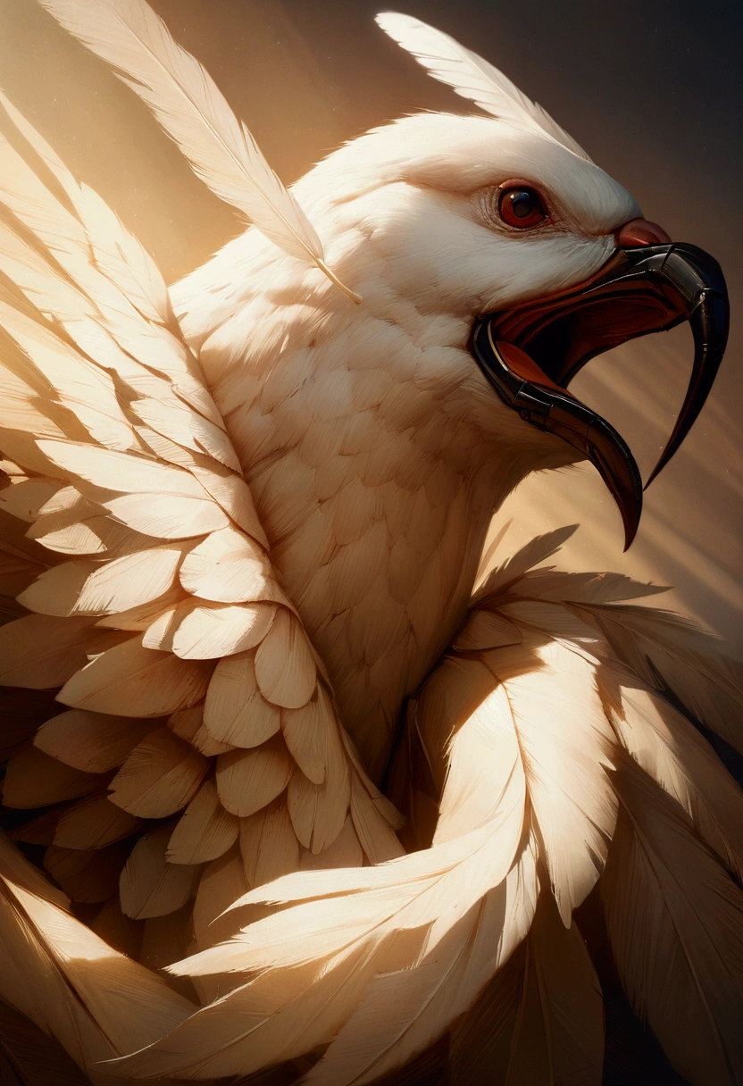 realistic white dove, pergamino in its claw, detailed feathers, intricate textures, soft lighting, warm color palette, photorealistic, 8k, high resolution, masterpiece, digital art