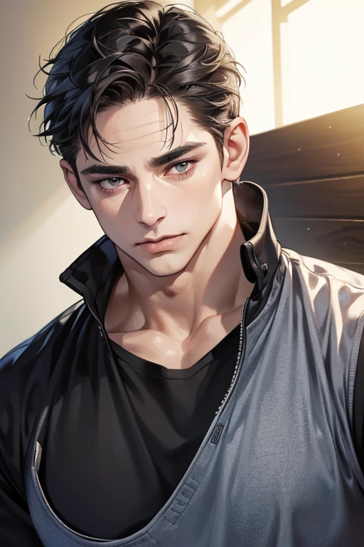 (Best quality,4K,8K,a high resolution,masterpiece:1.2),ultra detailed,(realistic,photorealistic,photo-realistic:1.37),39 year old man,Beautiful anime,portraits,strong,masculine,dark hair,Sharp jawline,Mesmerizing eyes,Perfectly styled hair,confident expression,bright colors,dynamic lighting,Brown eyes,(Black T-shirt),(dark skin),((mature man, man 40 years old)), (square jaw)
