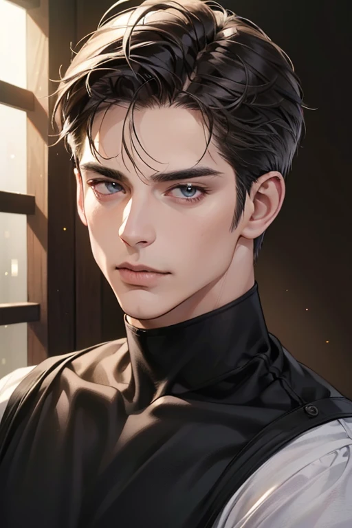 (Best quality,4K,8K,a high resolution,masterpiece:1.2),ultra detailed,(realistic,photorealistic,photo-realistic:1.37),39 year old man,Beautiful anime,portraits,strong,masculine,dark hair,Sharp jawline,Mesmerizing eyes,Perfectly styled hair,confident expression,bright colors,dynamic lighting,Brown eyes,(Black T-shirt),(dark skin),((mature man, man 40 years old)), (square jaw)