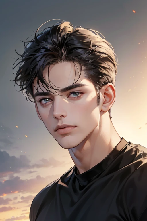 (Best quality,4K,8K,a high resolution,masterpiece:1.2),ultra detailed,(realistic,photorealistic,photo-realistic:1.37),39 year old man,Beautiful anime,portraits,strong,masculine,dark hair,Sharp jawline,Mesmerizing eyes,Perfectly styled hair,confident expression,bright colors,dynamic lighting,Brown eyes,(Black T-shirt),(dark skin),((mature man, man 40 years old)), (square jaw)